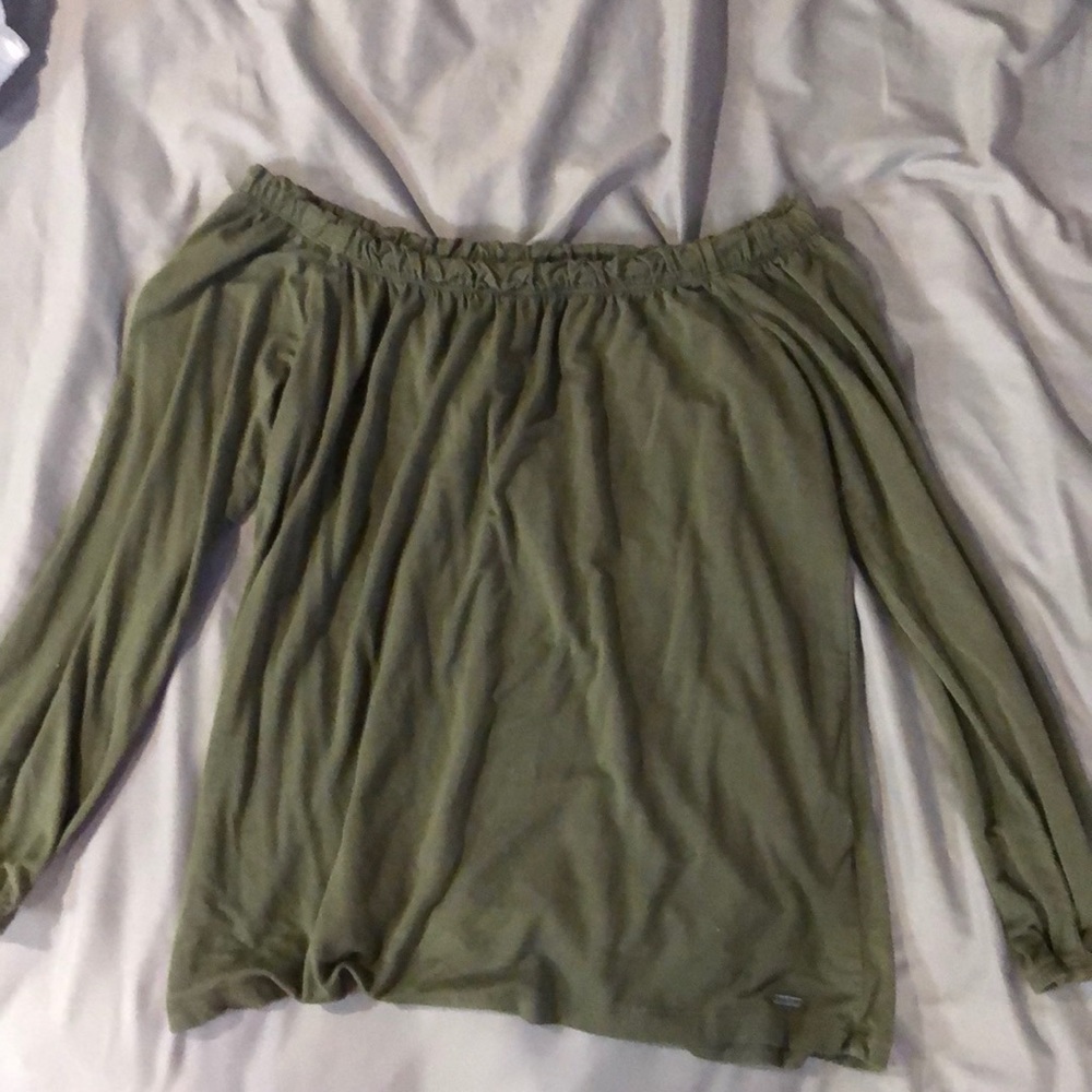 Green off the shoulder top.